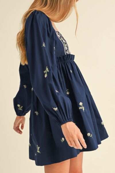 Floral Square Neck Balloon Sleeve Mini Dress - Trendsi - Flyclothing LLC