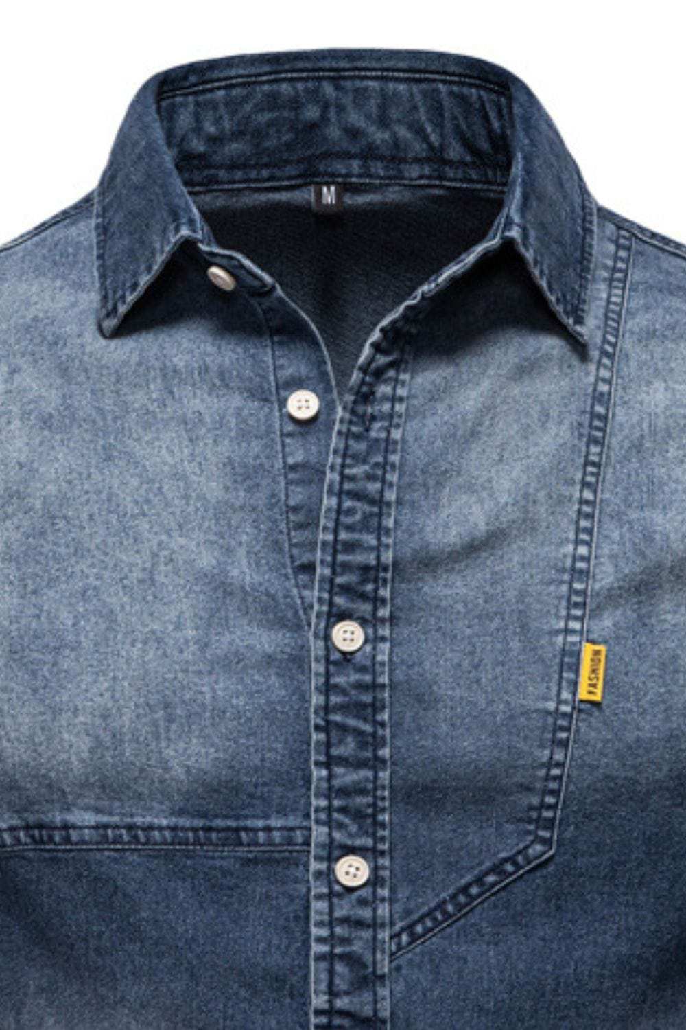 Men's Button Down Collared Neck Denim Shirt - Trendsi - Flyclothing LLC
