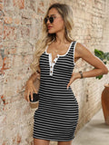 Striped Button Front Wide Strap Tank Dress - Trendsi - Flyclothing LLC