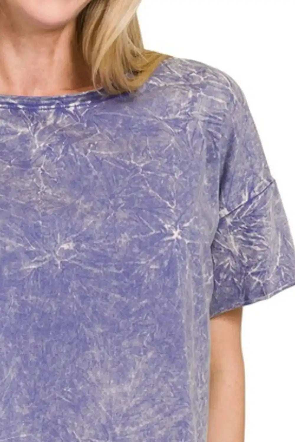 Zenana Washed Crew Neck Short Sleeve Crop Box Tee - Trendsi - Flyclothing LLC