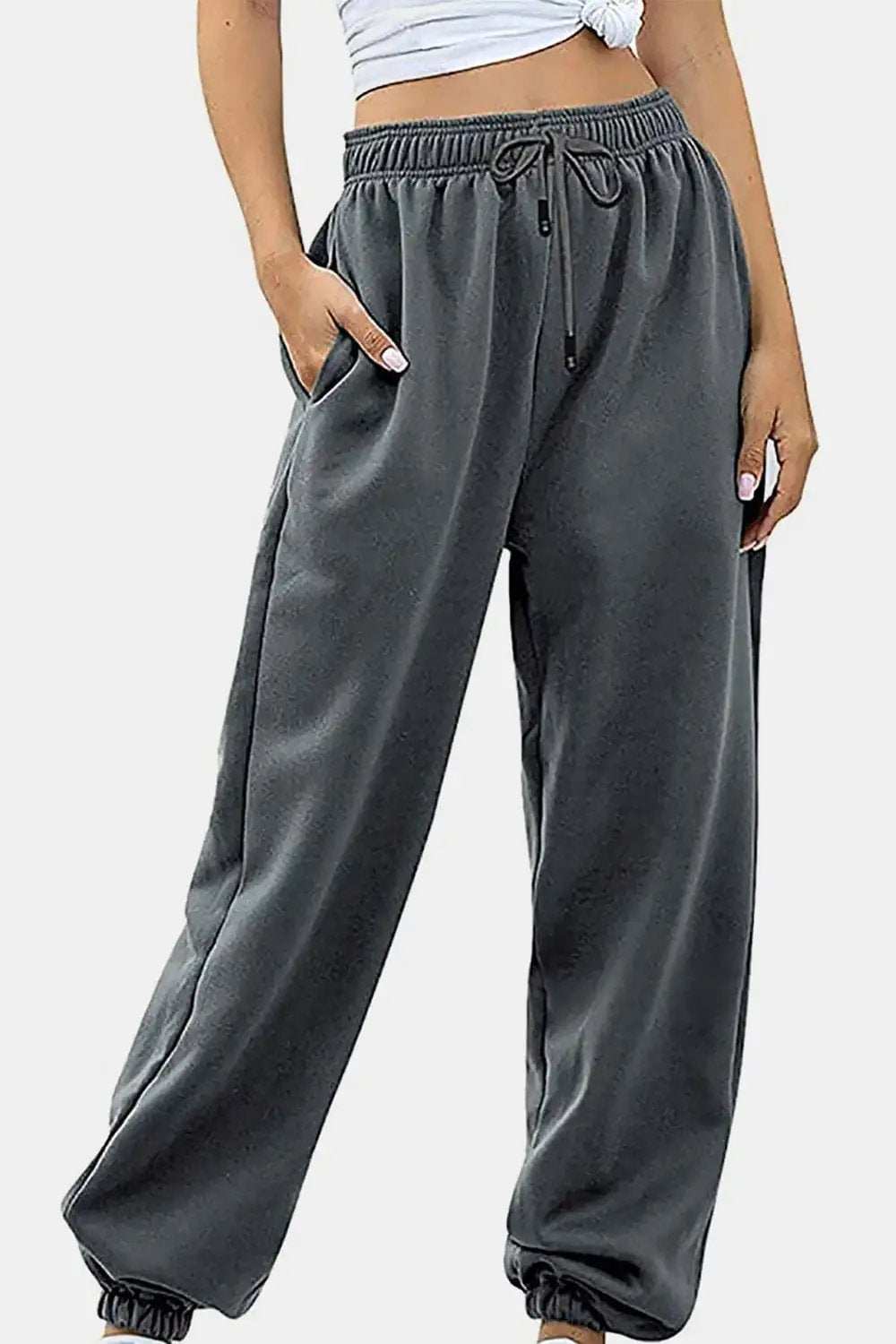 Elastic Waist Joggers with Pockets - Trendsi - Flyclothing LLC