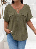 Plus Size Half Zip Short Sleeve T-Shirt - Trendsi - Flyclothing LLC