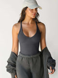 Ribbed V-Neck Halter Tank Top - Trendsi - Flyclothing LLC