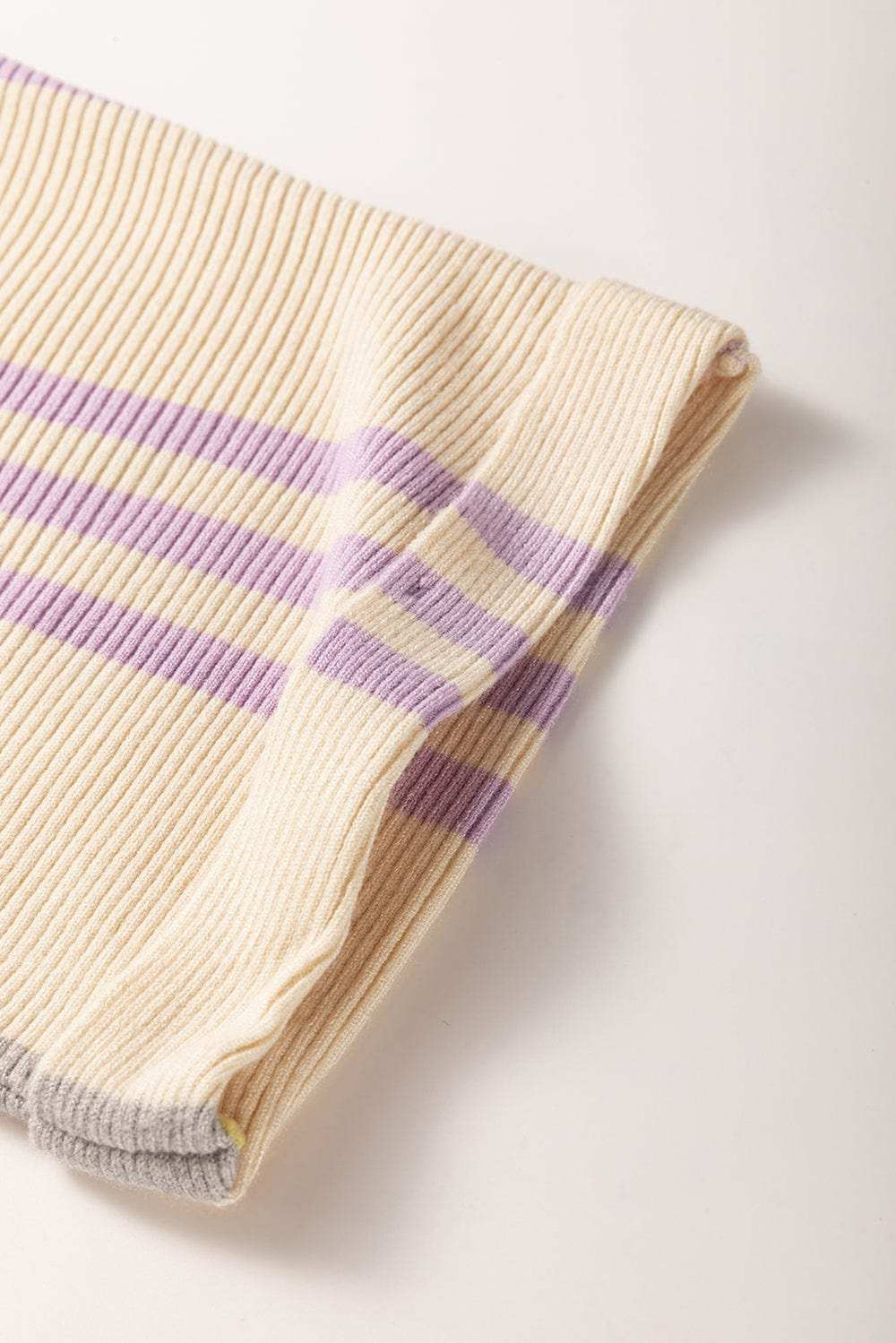 Contrast Striped Round Neck Three-Quarter Sleeve Top - Trendsi - Flyclothing LLC