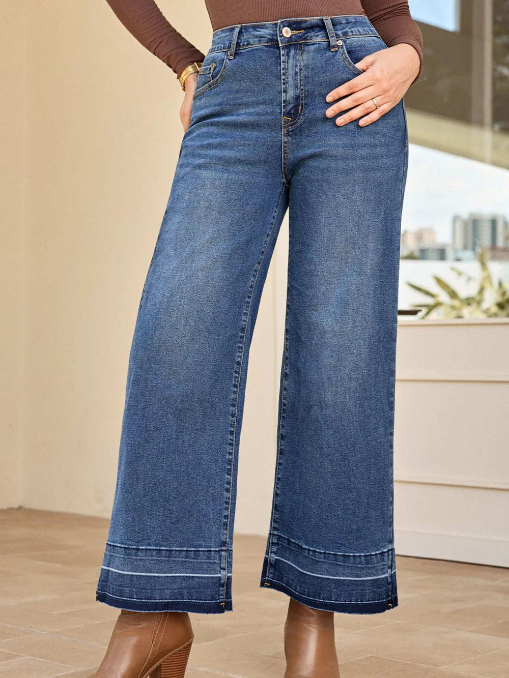 High Waist Wide Leg Washed Jeans - Trendsi - Flyclothing LLC