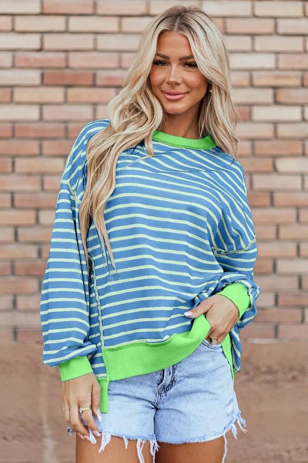 High-Low Striped Long Sleeve Sweatshirt - Trendsi - Flyclothing LLC