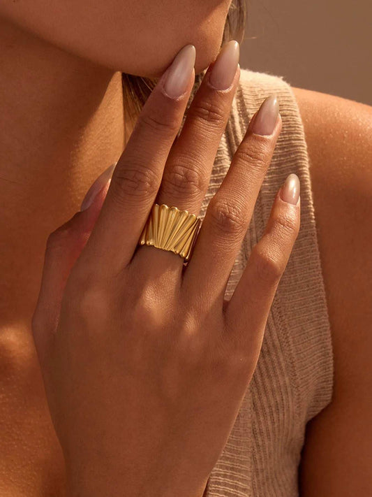 18K Gold-Plated Wide Band Statement Ring - Trendsi - Flyclothing LLC