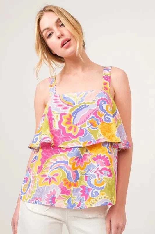 And The Why Square Neck Tiered Paisley Printed Top - Trendsi - Flyclothing LLC