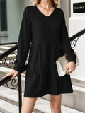 V-Neck Long Sleeve Mini Dress - Trendsi - Flyclothing LLC