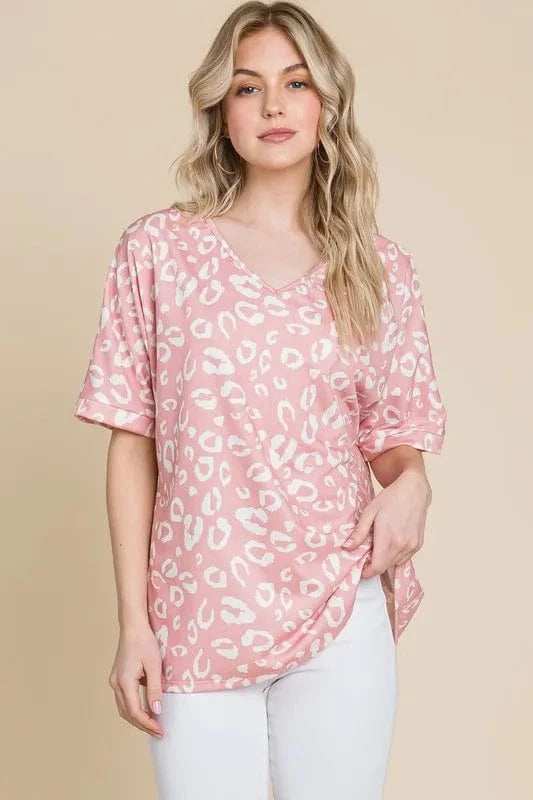 BOMBOM Loose Fit Animal Print Soft Knit Top - Trendsi - Flyclothing LLC