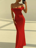 Backless Off-Shoulder Bodycon Mermaid Maxi Dress - Trendsi - Flyclothing LLC