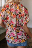 Floral Tie Neck Short Sleeve Blouse - Trendsi - Flyclothing LLC