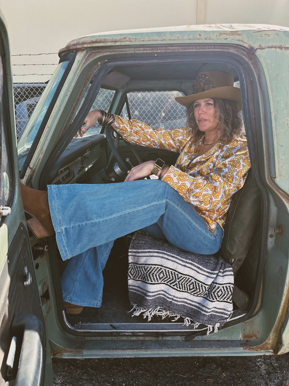 Streets Of Gold Golden Yellow Tulip Flower Pouf Sleeve Button Up Blouse - Lil Bee's Bohemian - Flyclothing LLC