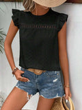 Eyelet Round Neck Cap Sleeve Top - Trendsi - Flyclothing LLC