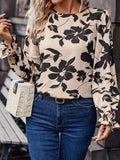 Bow Back Printed Round Neck Flounce Sleeve Blouse - Trendsi - Flyclothing LLC