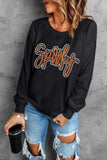 SPOOKY Rhinestone Round Neck Long Sleeve Sweatshirt - Trendsi - Flyclothing LLC
