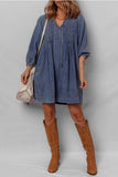 Tie Neck Long Sleeve Mini Denim Dress - Trendsi - Flyclothing LLC