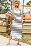 Casual Striped V-Neck Midi T-Shirt Dress - Trendsi - Flyclothing LLC