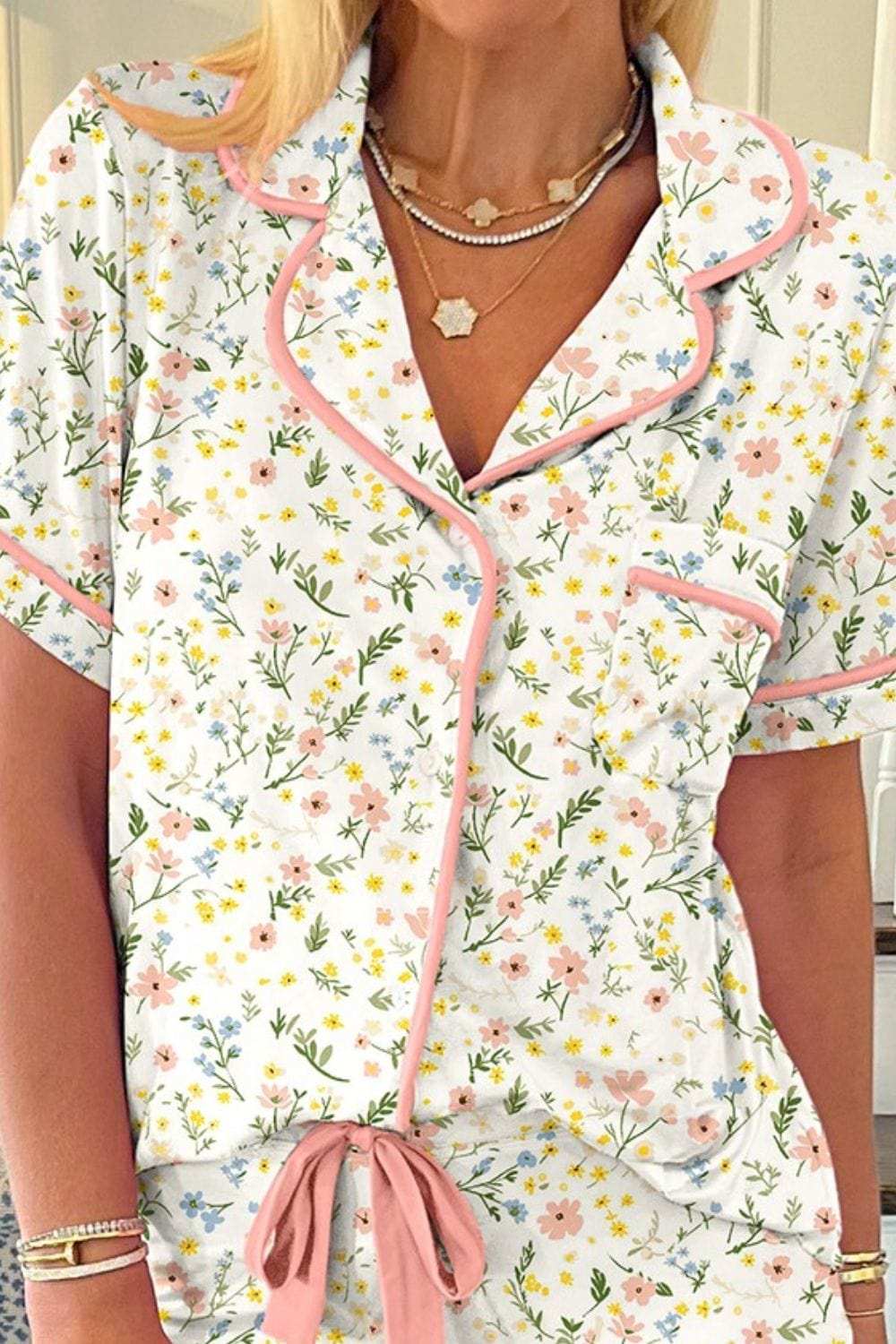 Printed Button Up Short Sleeve Top and Shorts Lounge Set - Trendsi - Flyclothing LLC
