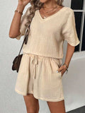 V-Neck Half Sleeve Top and Shorts Set - Trendsi - Flyclothing LLC