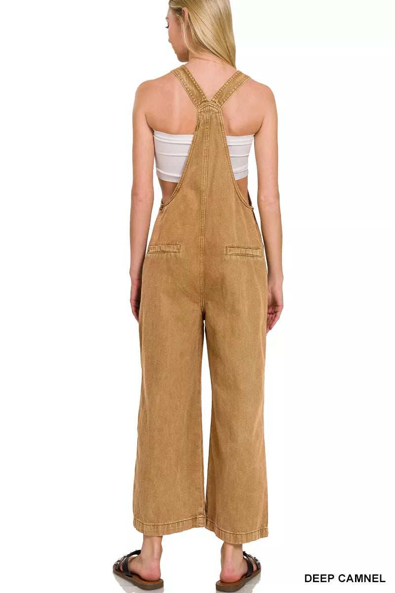 Zenana Washed Knot Strap Pockets Jumpsuit - Trendsi - Flyclothing LLC