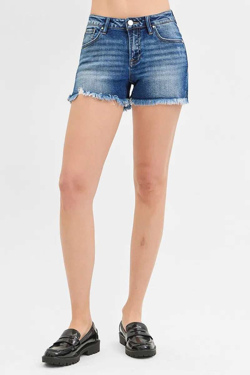 RISEN Full Size Low Rise Frayed Denim Shorts Plus Size - Trendsi - Flyclothing LLC