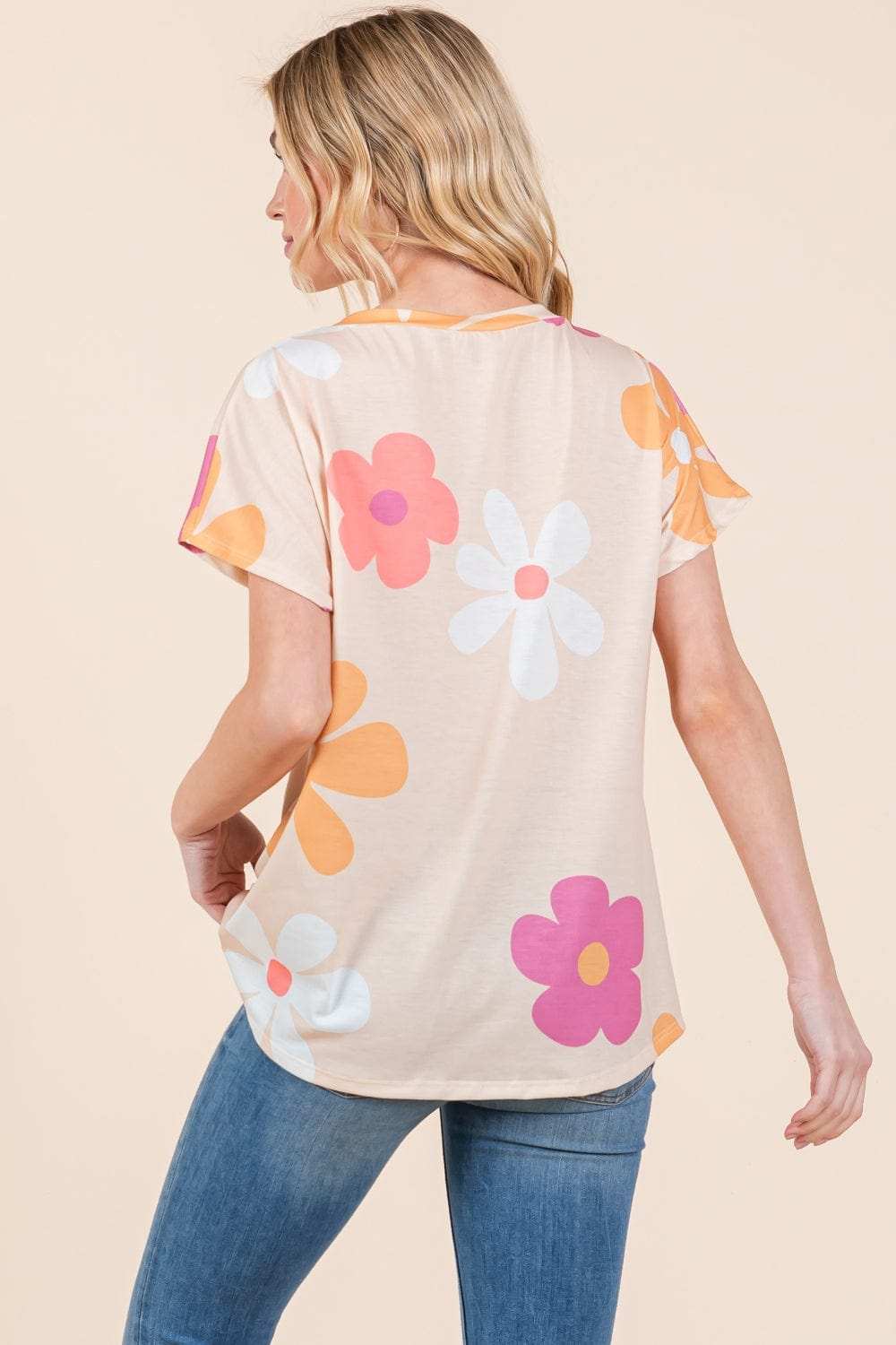BOMBOM Floral Short Sleeve T-Shirt - Trendsi - Flyclothing LLC