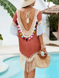 Backless Tassel Hem V-Neck Cover-Up - Trendsi - Flyclothing LLC