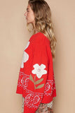 POL Flower Lace Patch Long Sleeve Sweater - Trendsi - Flyclothing LLC
