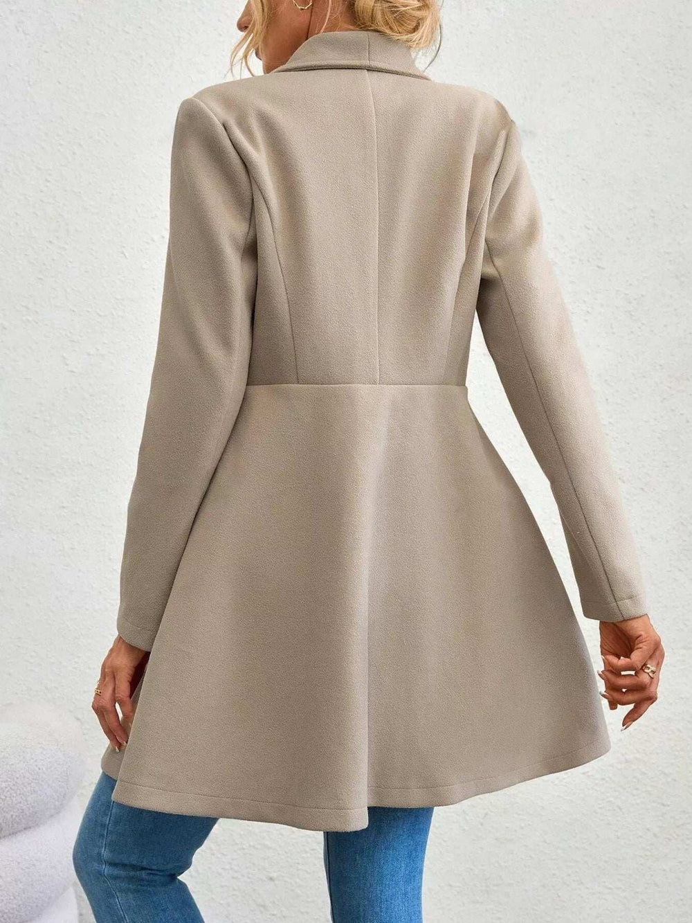 Collared Neck Double Breasted Coat - Trendsi - Flyclothing LLC