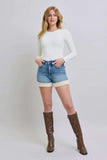 Judy Blue Full Size Hw Tummy Control Shearling Cuff Denim Shorts Plus Size - Trendsi - Flyclothing LLC