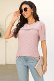 Eyelet Round Neck Short Sleeve T-Shirt - Trendsi - Flyclothing LLC