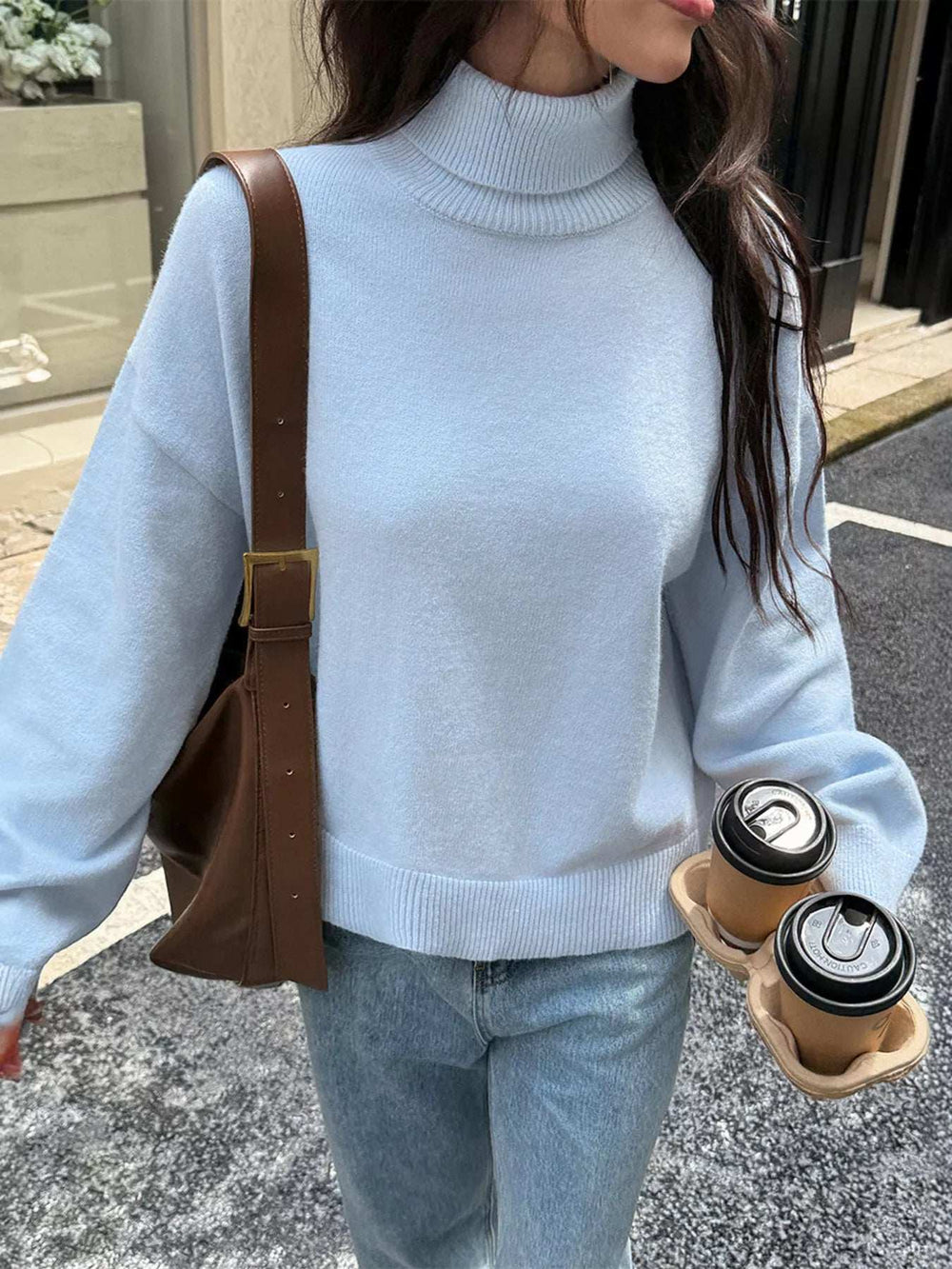 Turtleneck Long Sleeve Sweater - Trendsi - Flyclothing LLC