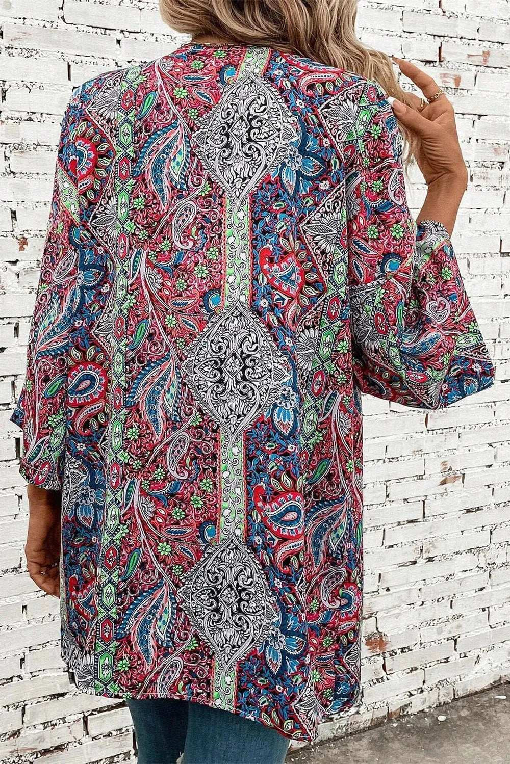 Printed Open Front Long Sleeve Cover Up - Trendsi - Flyclothing LLC