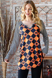 Heimish Full Size Checkered Contrast Striped Long Sleeve T-Shirt - Trendsi - Flyclothing LLC