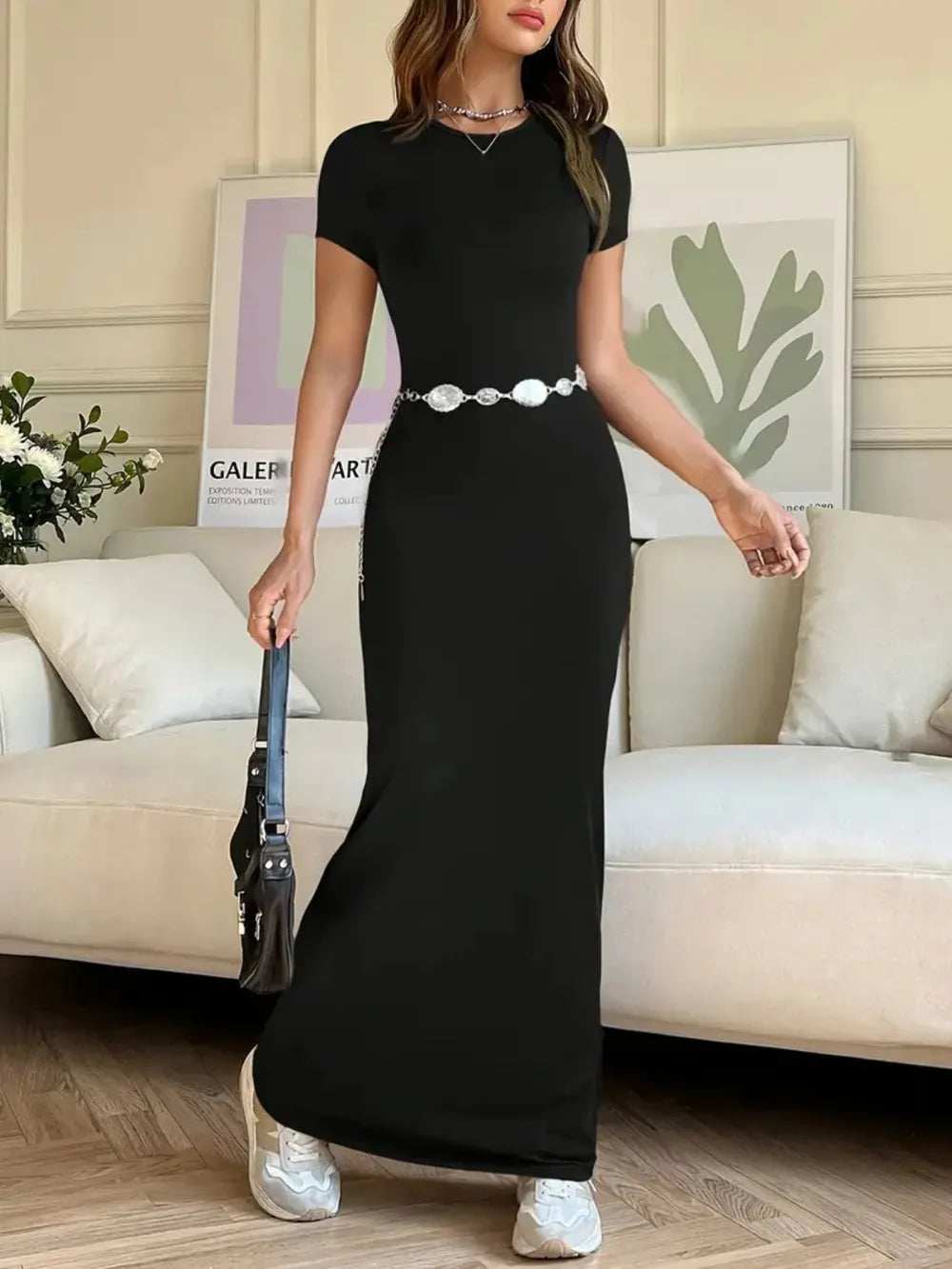 Short Sleeve Maxi Tee Dress - Trendsi - Flyclothing LLC