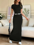 Short Sleeve Maxi Tee Dress - Trendsi - Flyclothing LLC