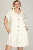 She + Sky Full Size Folded Cuff Button Down Washed Twill Shirt Dress Plus Size - Trendsi - Flyclothing LLC