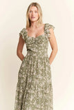Jade By Jane Ruffle Sleeve Tiered Maxi Dress - Trendsi - Flyclothing LLC