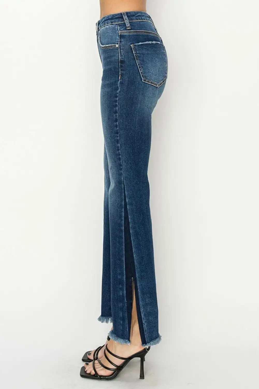 RISEN Full Size High Rise Side Shadow Seam Detail Slit Flare Jeans - Trendsi - Flyclothing LLC