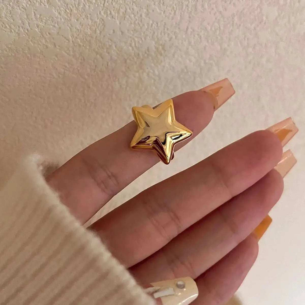 18K Gold-Plated Stainless Steel Star Ring - Trendsi - Flyclothing LLC