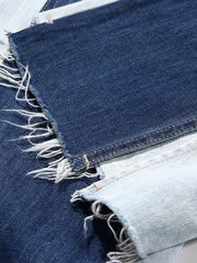 Contrast Button Fly Slit Frayed Hem Jeans