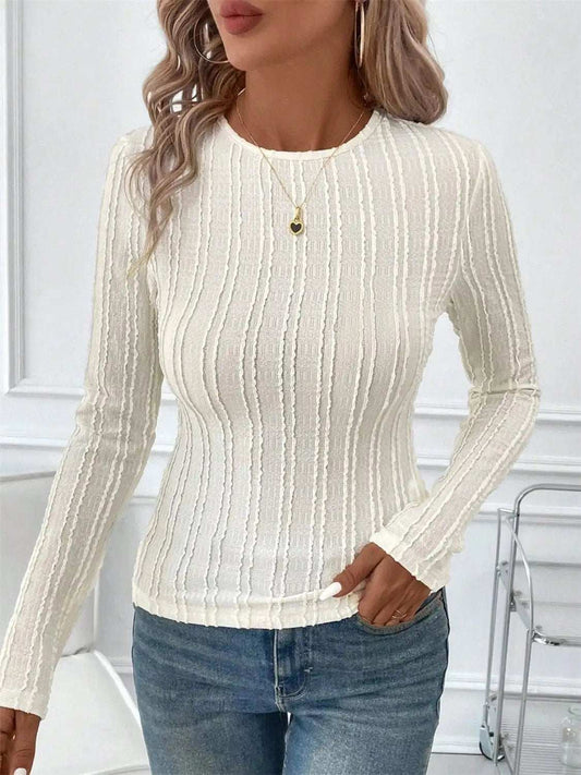 Round Neck Long Sleeve Top - Trendsi - Flyclothing LLC
