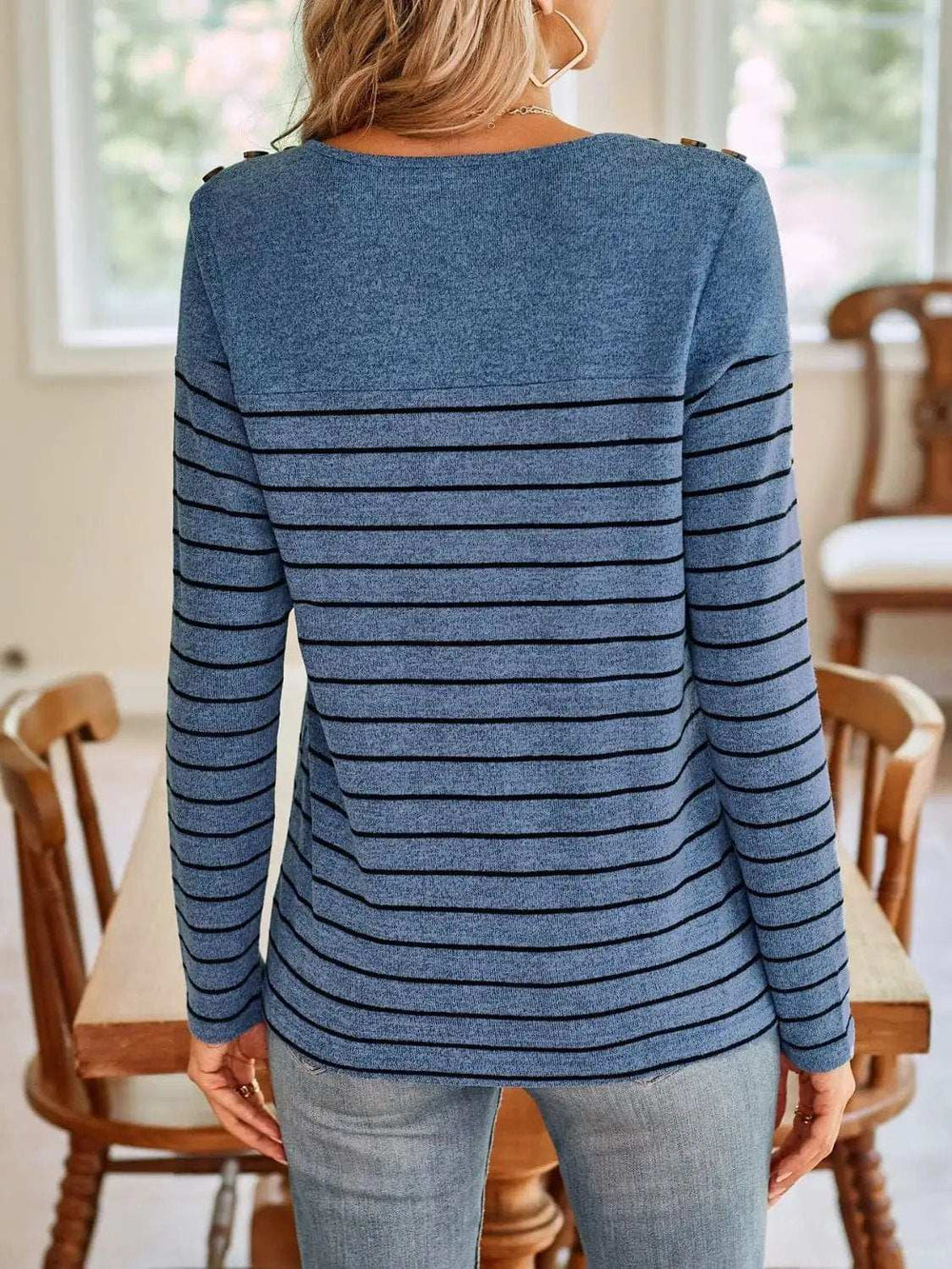Lovelet Striped Round Neck Long Sleeve T-Shirt - Trendsi - Flyclothing LLC
