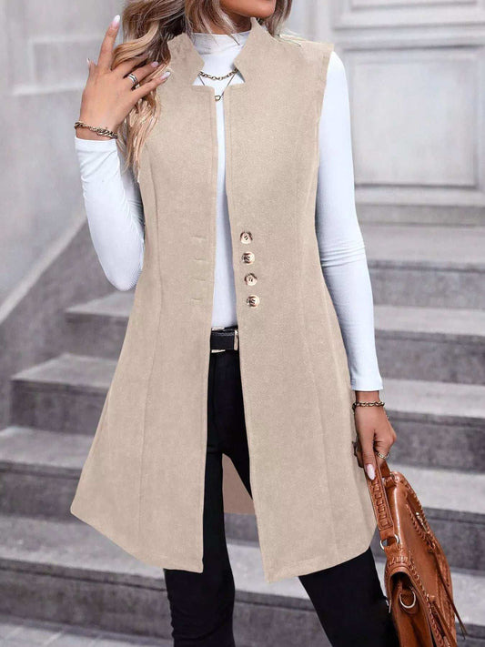 Button-Down Longline Vest Coat - Trendsi - Flyclothing LLC