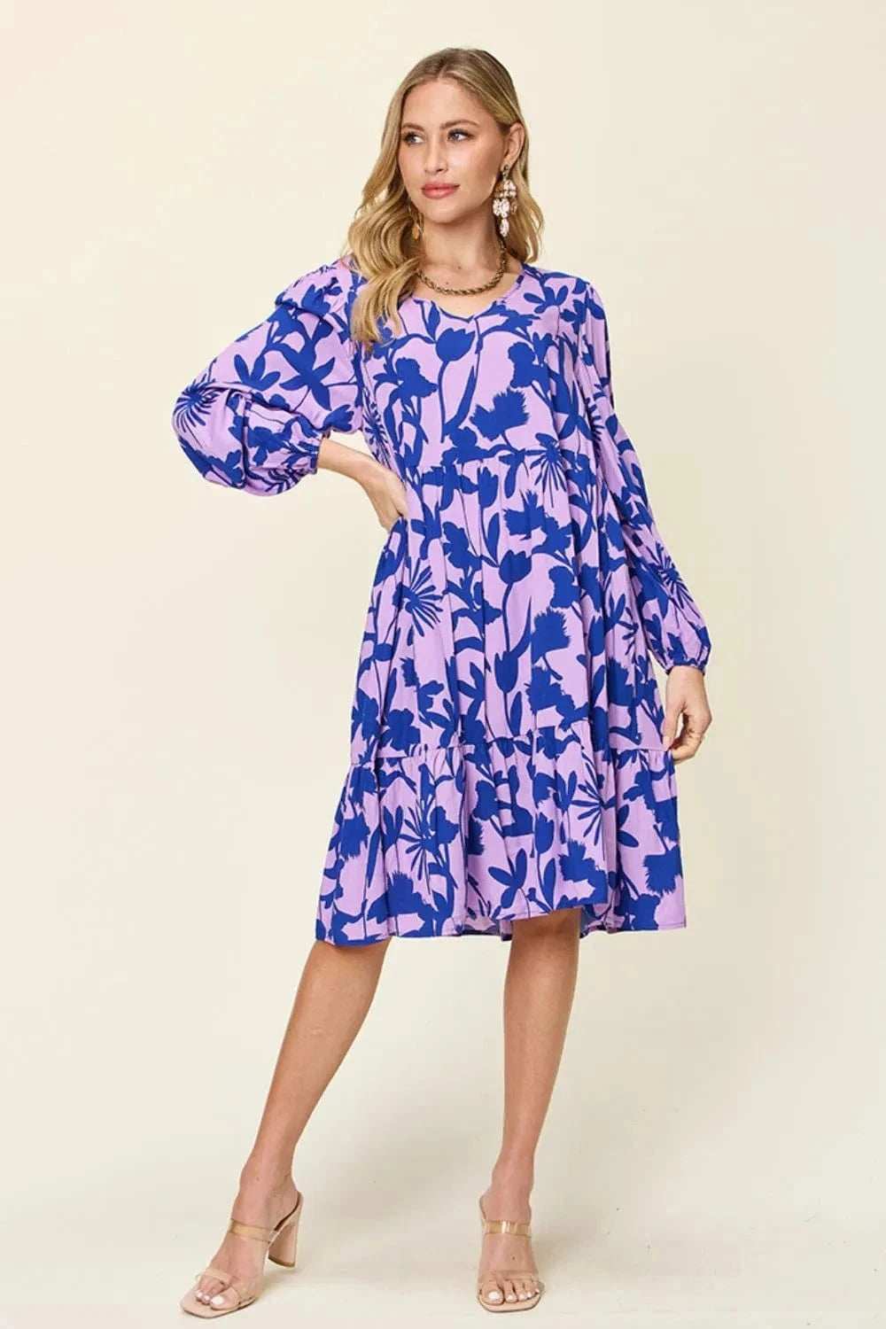 Double Take Full Size Printed Ruffle Hem Dress with Pocket - Trendsi - Flyclothing LLC