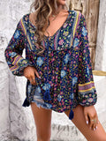 Printed Tie Neck Long Sleeve Blouse - Trendsi - Flyclothing LLC