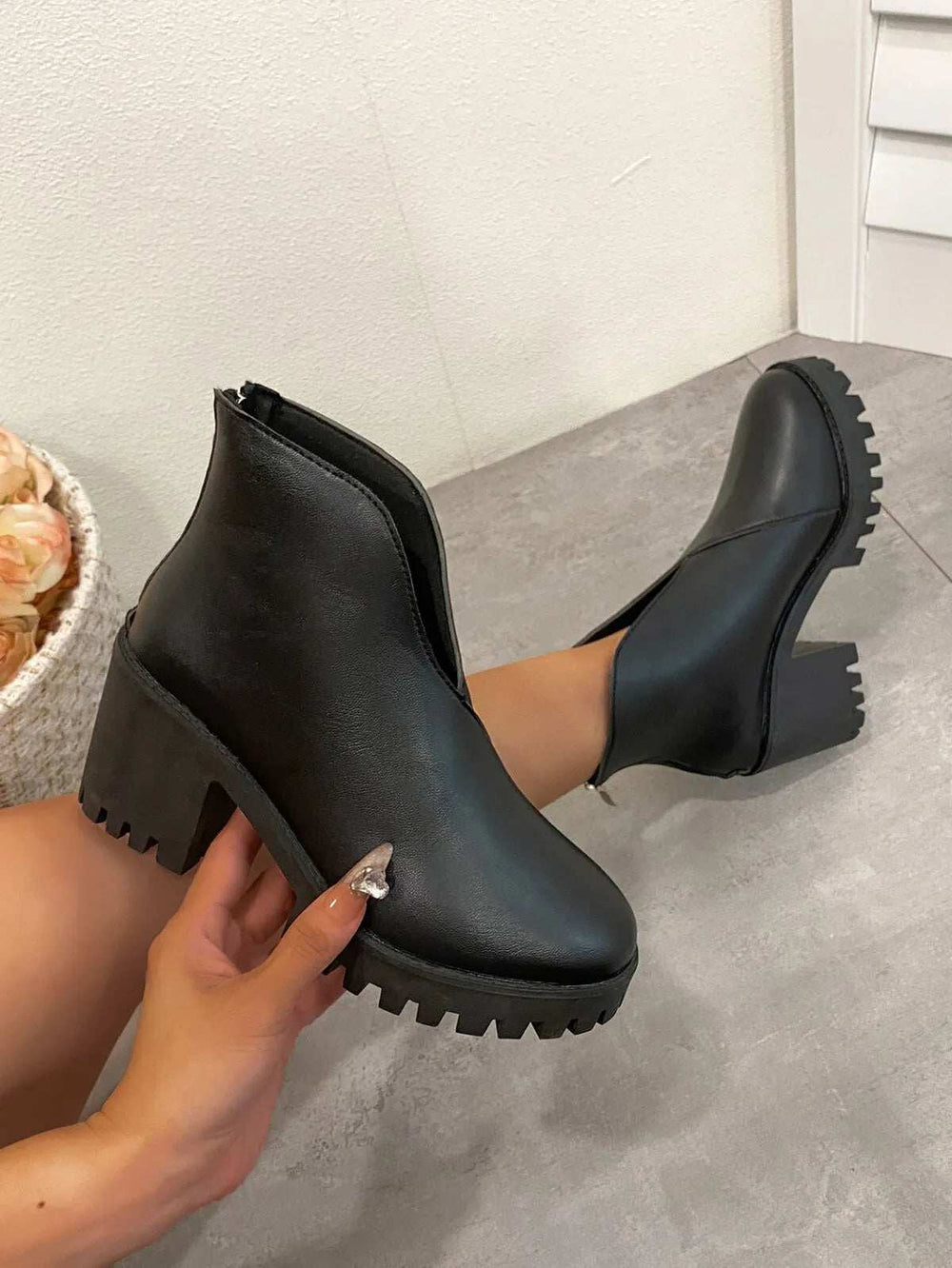 Round Toe Block Heels Boots - Trendsi - Flyclothing LLC