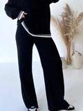 Contrast Trim Round Neck Top and Pants Sweater Set - Trendsi - Flyclothing LLC