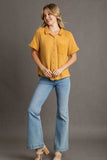 Umgee Full Size Waffle-Knit Short Sleeve Button Down Shirt Plus Size - Trendsi - Flyclothing LLC